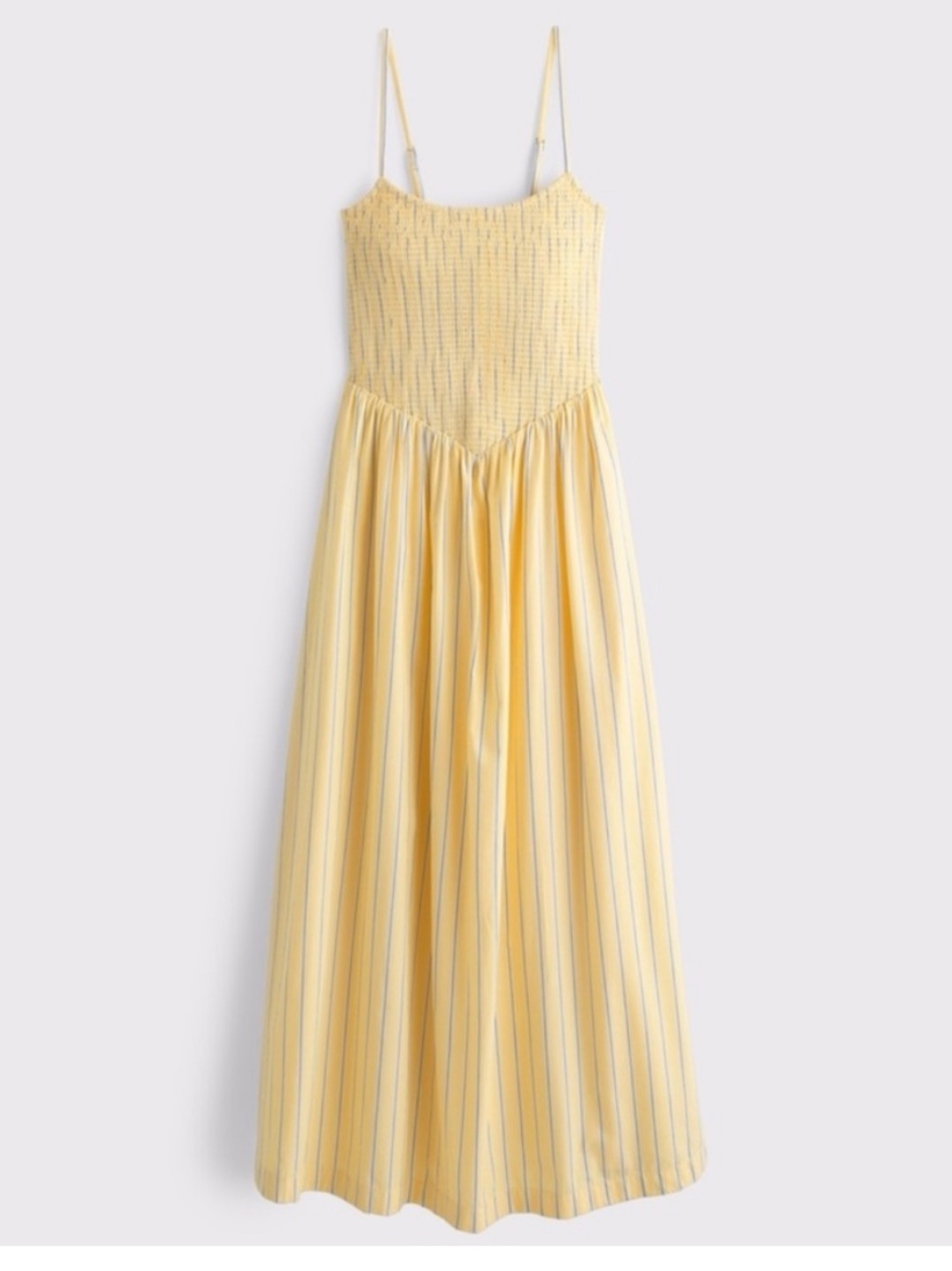 Abercrombie & Fitch Yellow Striped Smocked Midi Dress XL long